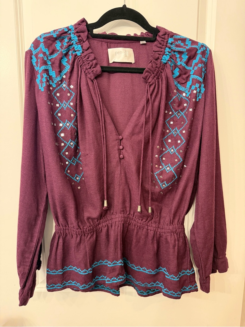 Piper Plum Blouse with Turquoise Embroidery